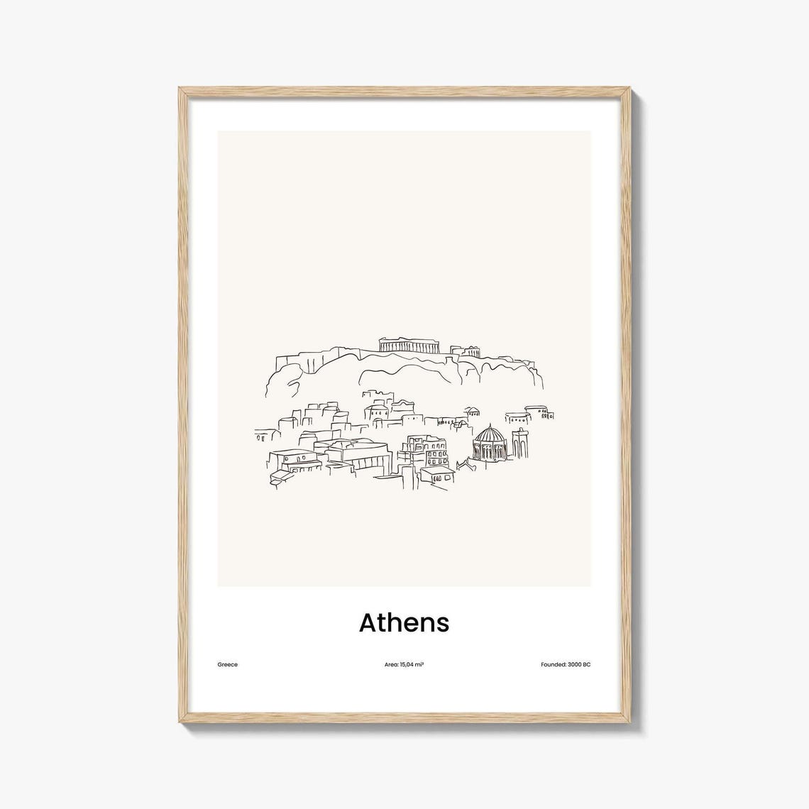 Athens Greece Acropolis Hilltop Minimalist Line Drawing Poster