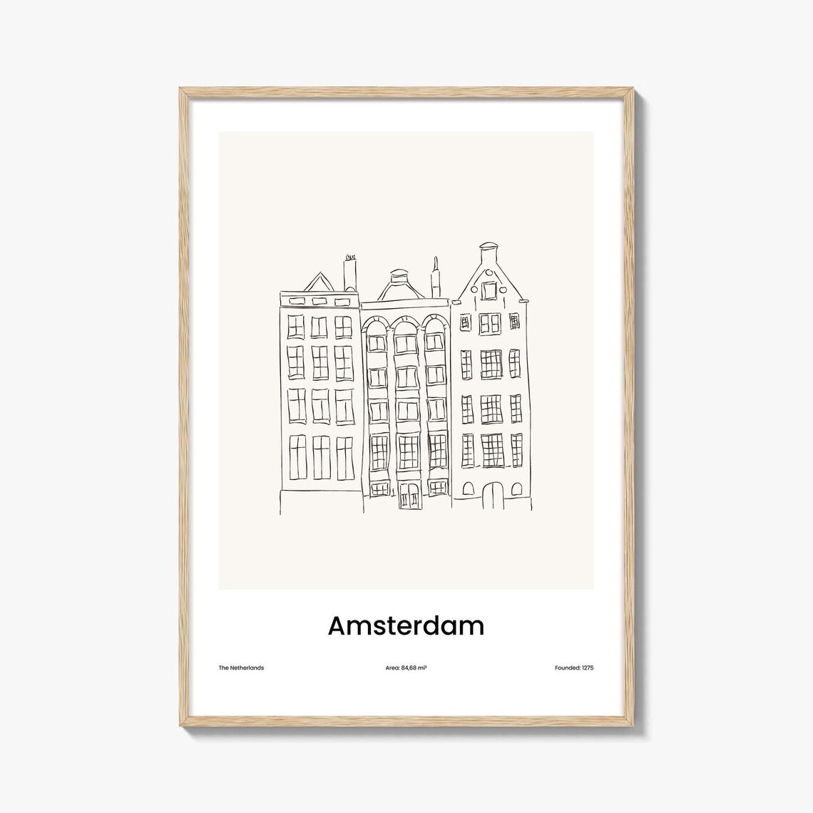 Amsterdam Netherlands Canal Houses Minimalist Line Drawing Poster