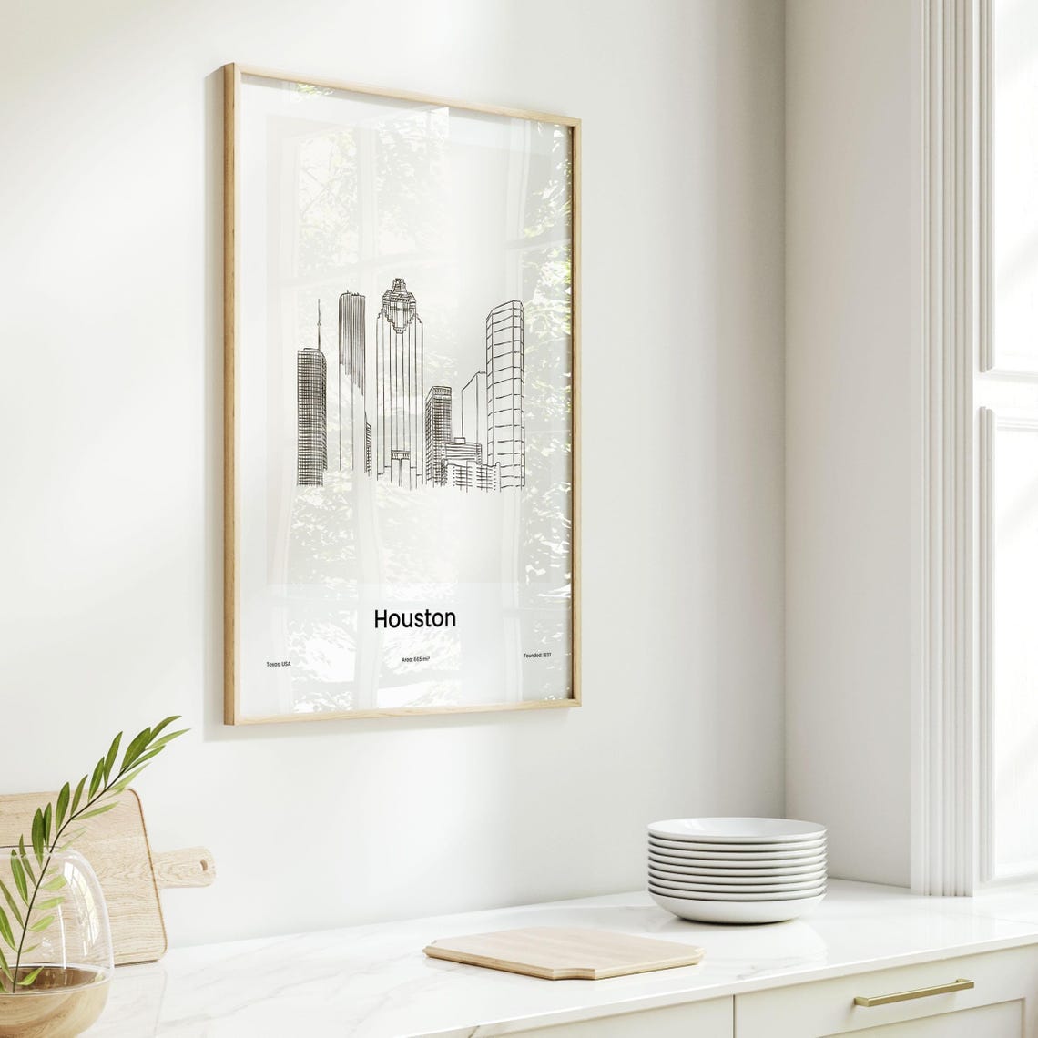Houston Texas Minimalist Line Drawing Downtown Skyline Poster - Image 6