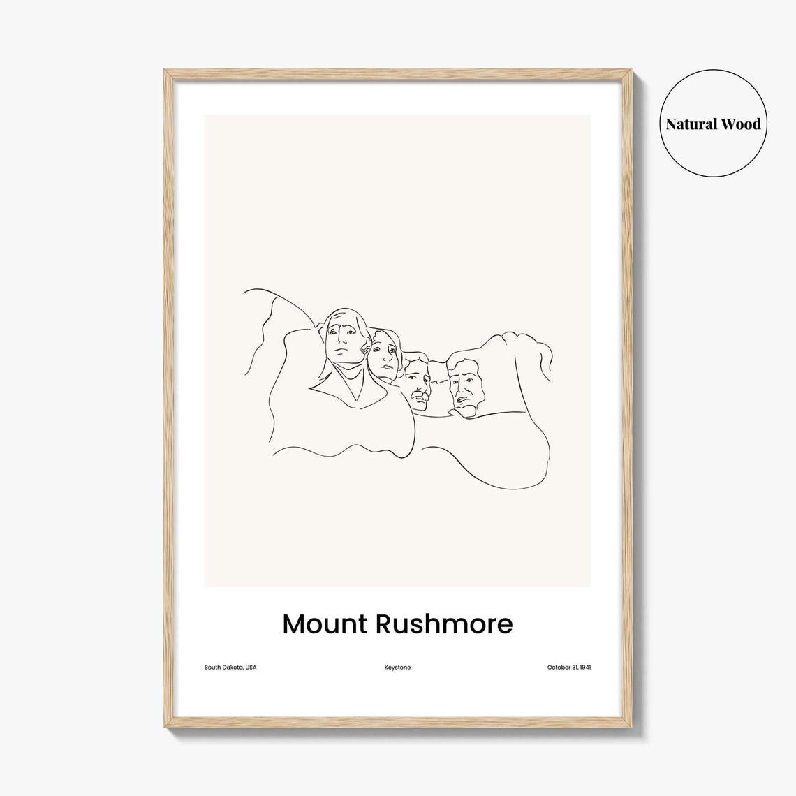 Mount Rushmore South Dakota Minimalist Line Drawing Art Poster - Image 2