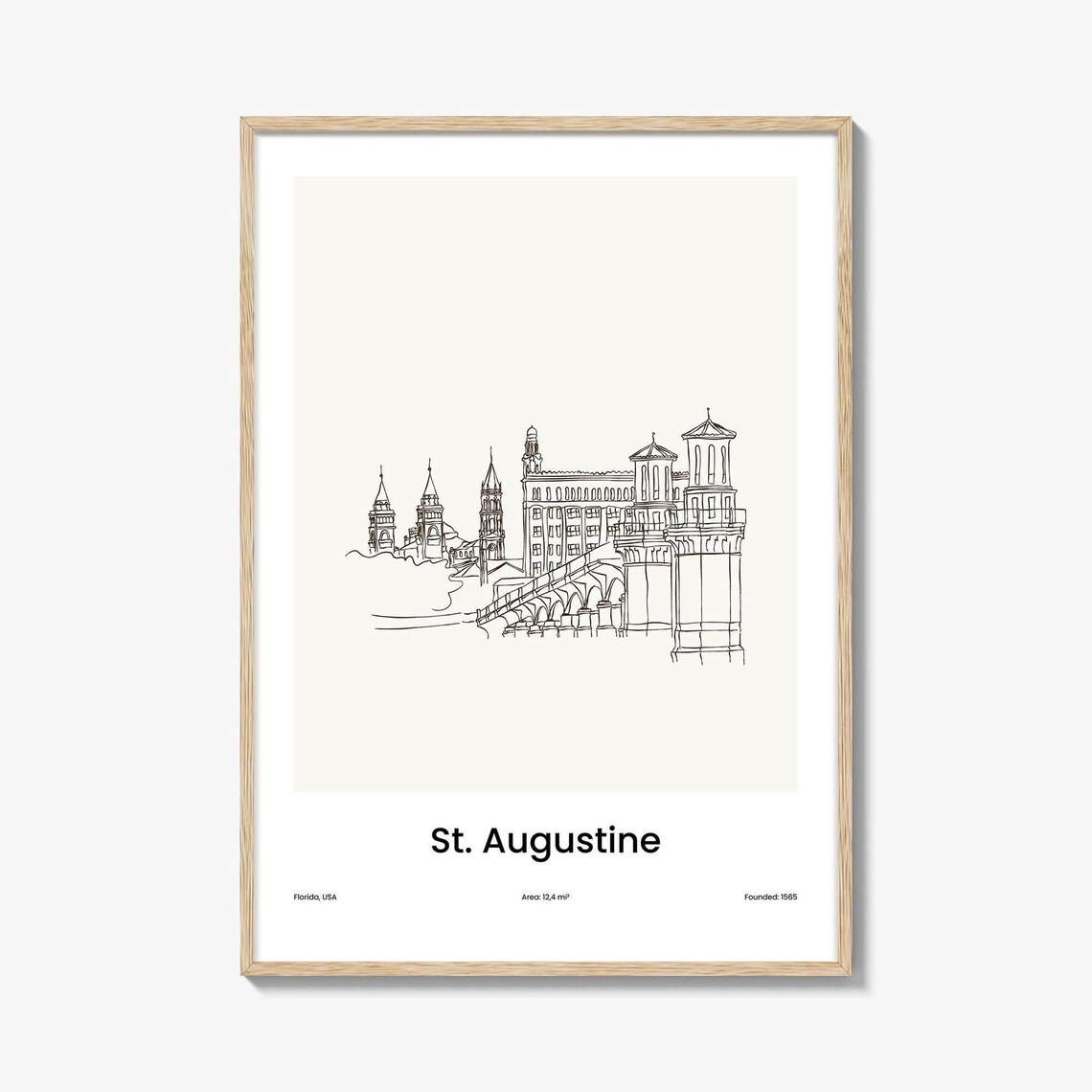 St. Augustine Florida USA Historic Lions Bridge One Line Drawing Poster