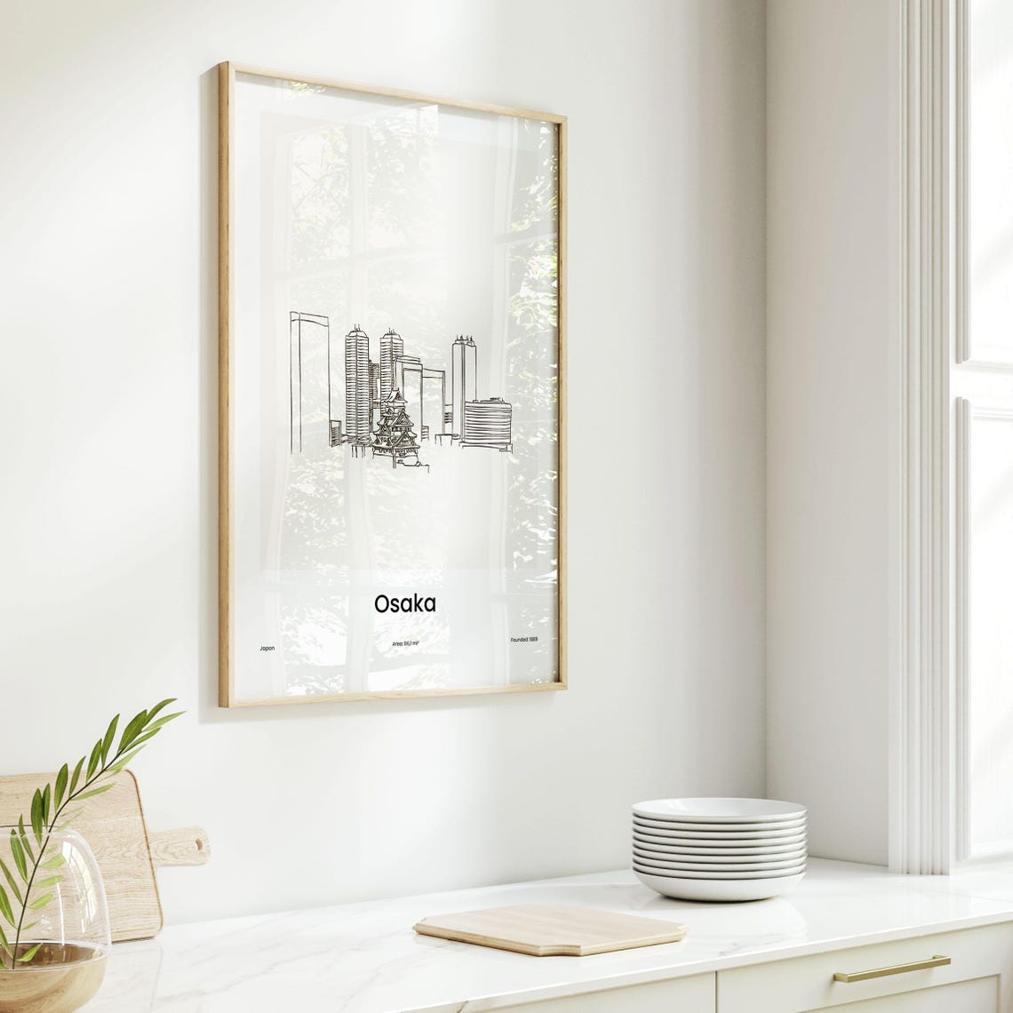 Osaka Japan Castle Modern Skyline Minimalist Line Drawing Poster - Image 6