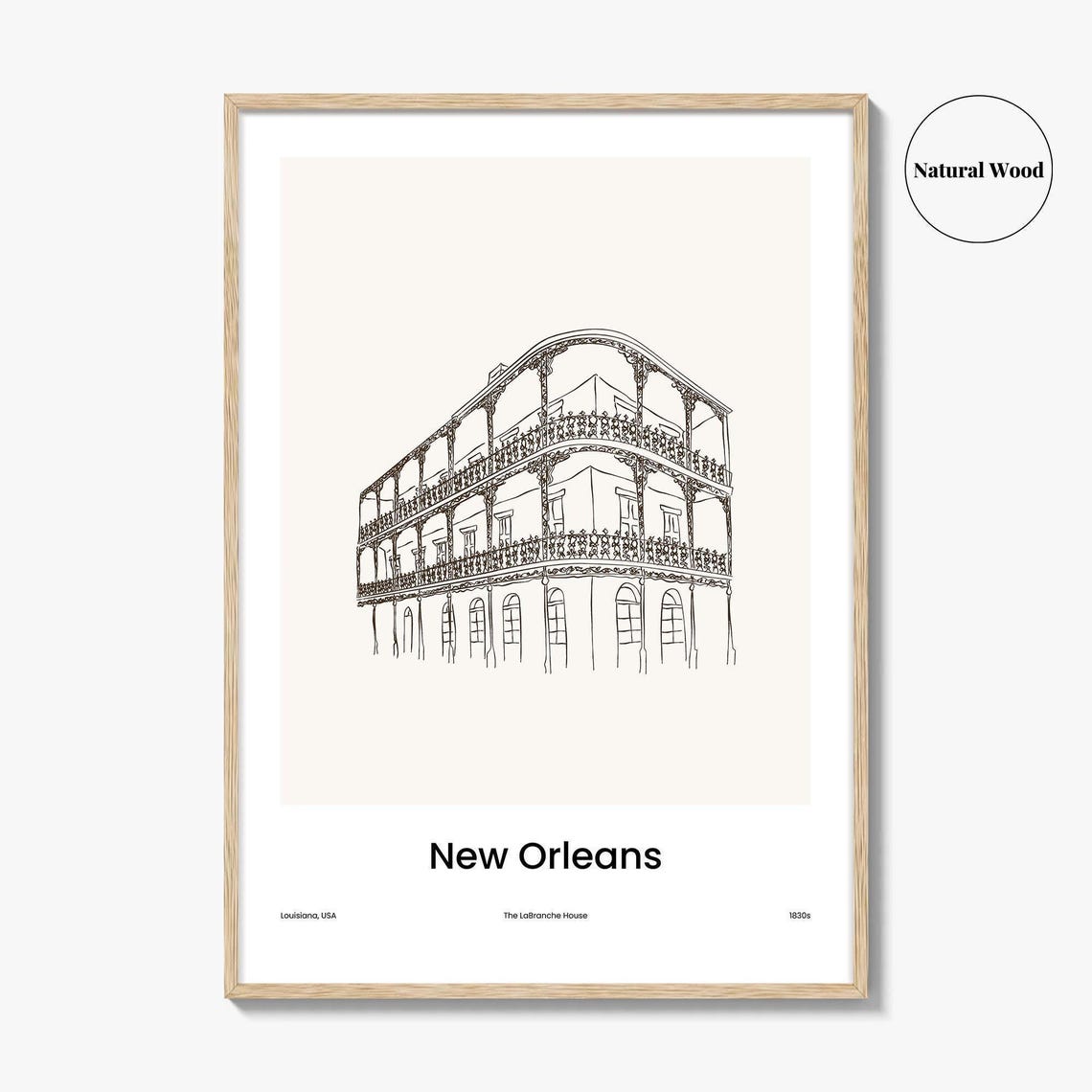 New Orleans Louisiana Historic Building Line Drawing Art Poster - Image 2