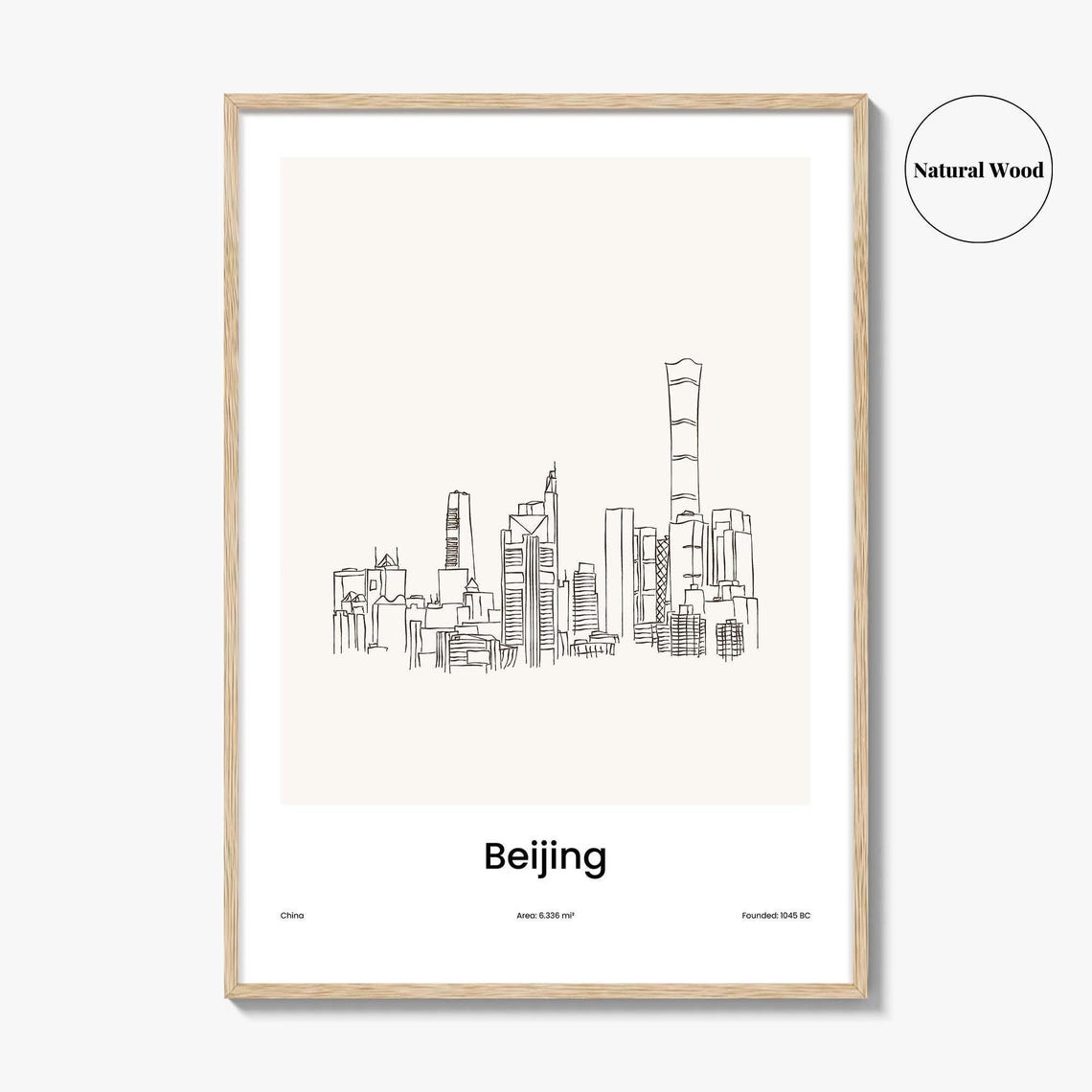 Beijing China Modern Supertall Skyline One Line Drawing Poster - Image 2