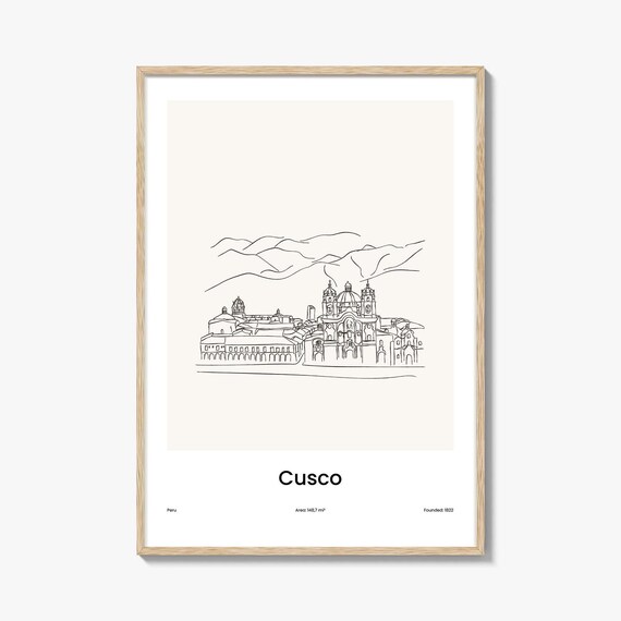 Cusco Peru Historic Cathedral Plaza One Line Minimalist Art Poster