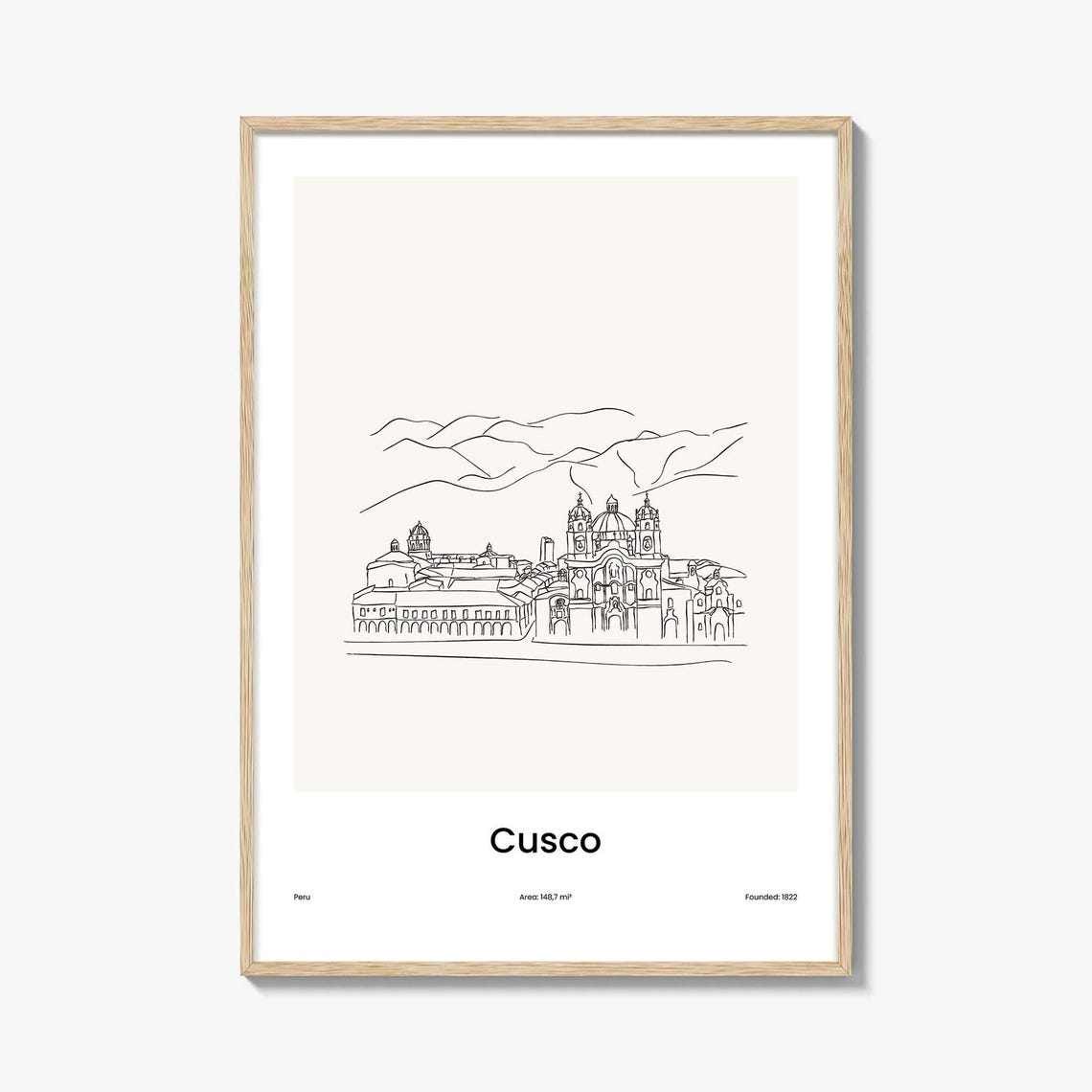 Cusco Peru Historic Cathedral Plaza One Line Minimalist Art Poster