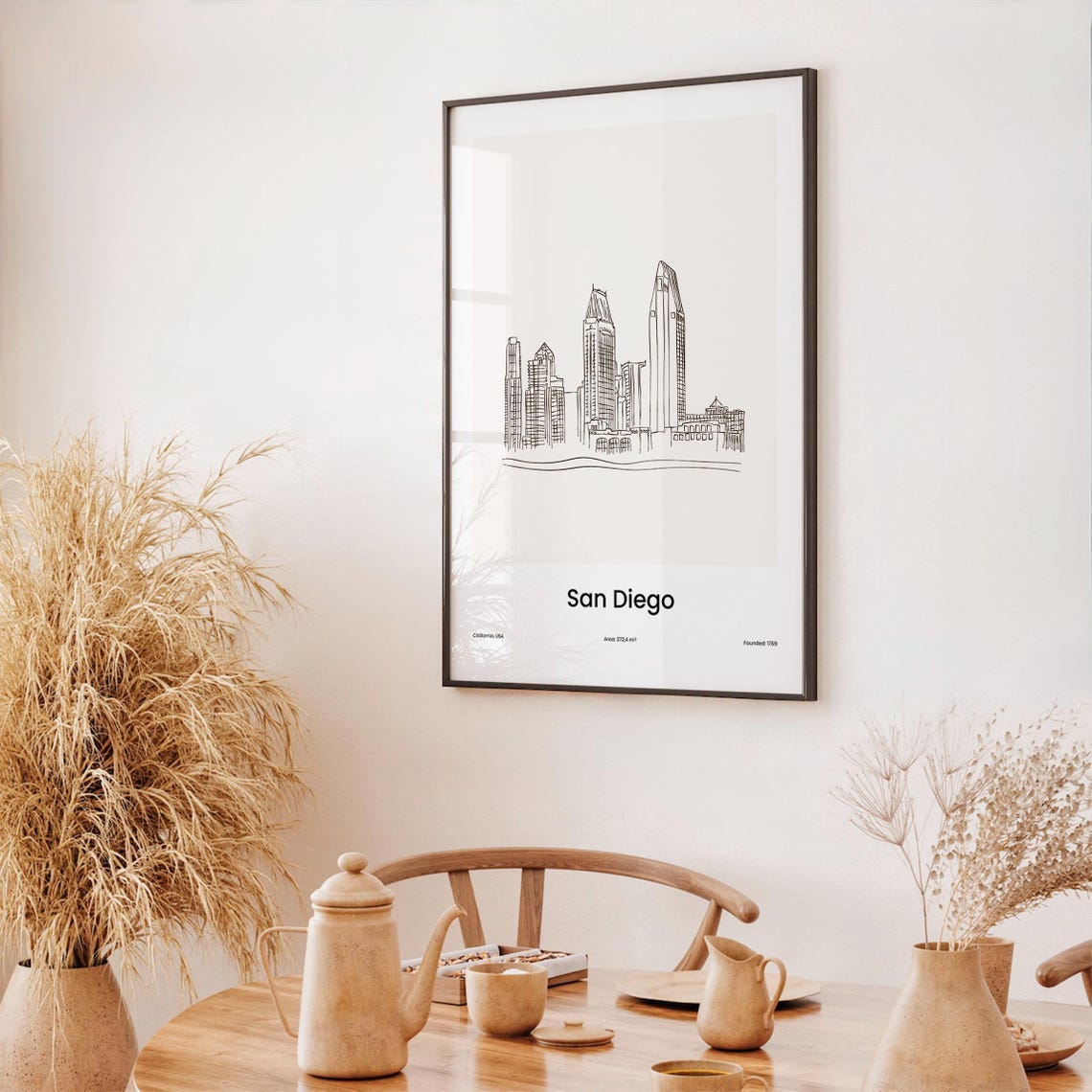 San Diego California USA Waterfront Skyline One Line Drawing Poster - Image 3