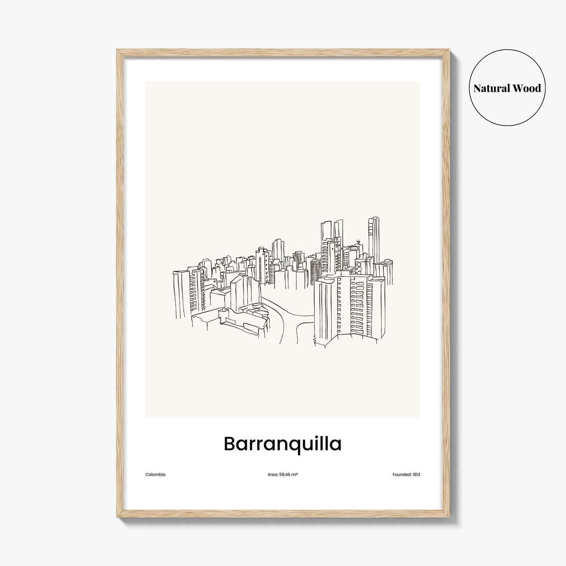Barranquilla Colombia Caribbean City Skyline One Line Drawing Poster - Image 2