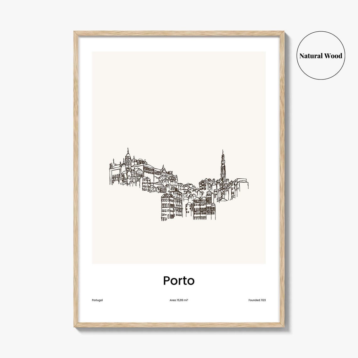 Porto Portugal Minimalist Line Drawing Riverside Old Town Poster - Image 2