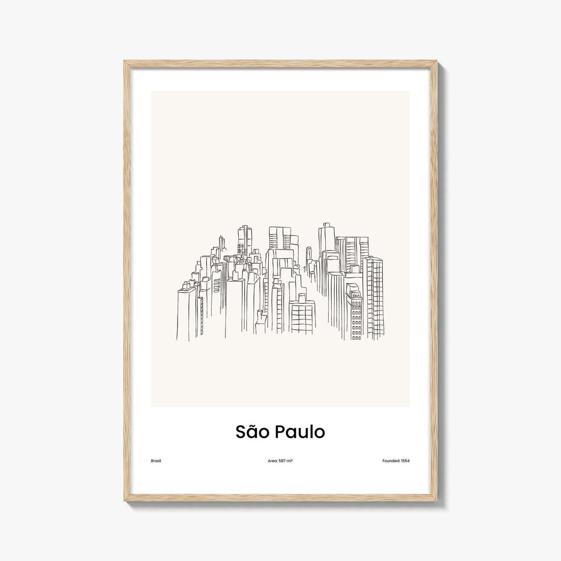 Sao Paulo Brazil Skyscraper Skyline One Line Drawing Art Poster