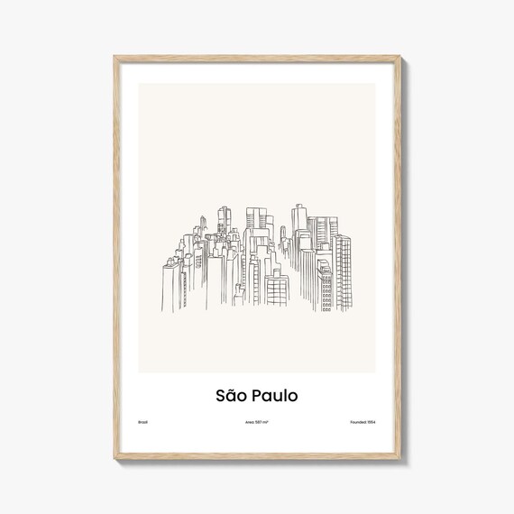Sao Paulo Brazil Skyscraper Skyline One Line Drawing Art Poster