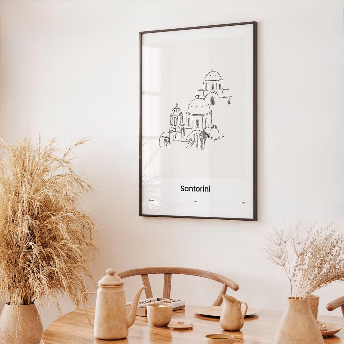 Santorini Greece Oia Domed Churches One Line Travel Art Poster - Image 3