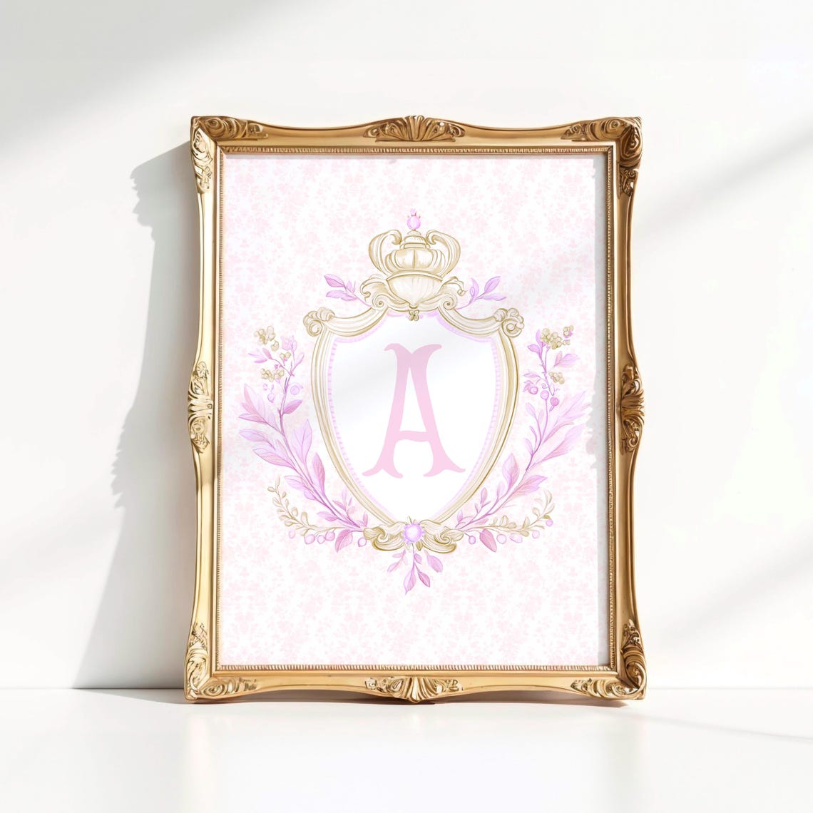Initial A Pink Crest Coquette Floral Monogram Nursery Poster