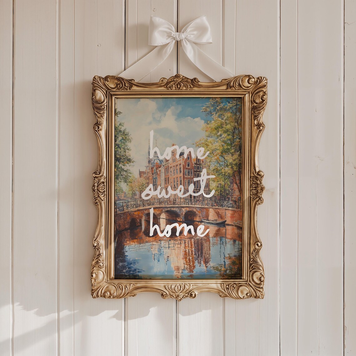 Home Sweet Home Over Amsterdam Canal Bridge Oil Painting Poster - Image 2
