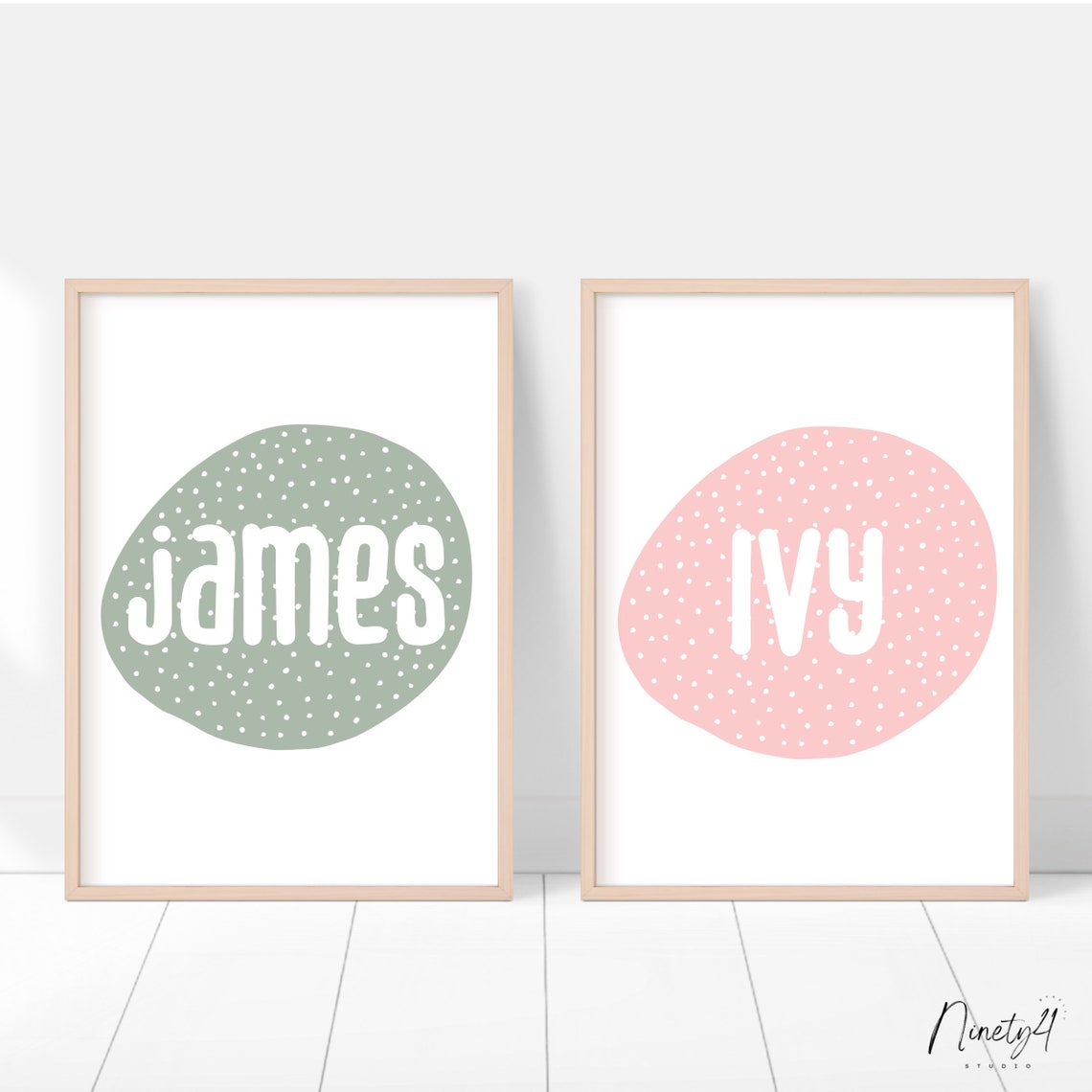 Boho Beige Polka Dot Blob Personalized Jaxx Name Nursery Poster - Image 4