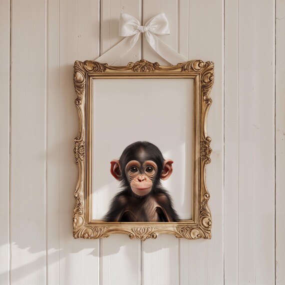 Cute Baby Monkey Sweet Safari Portrait Nursery Animal Poster