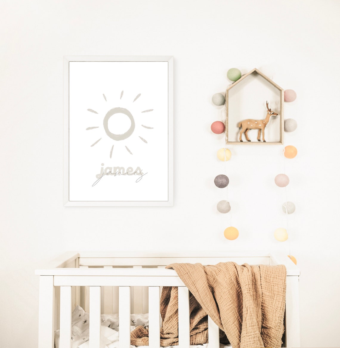 Boho Sage Green Watercolor Sun Personalized Jaxx Name Nursery Poster - Image 2