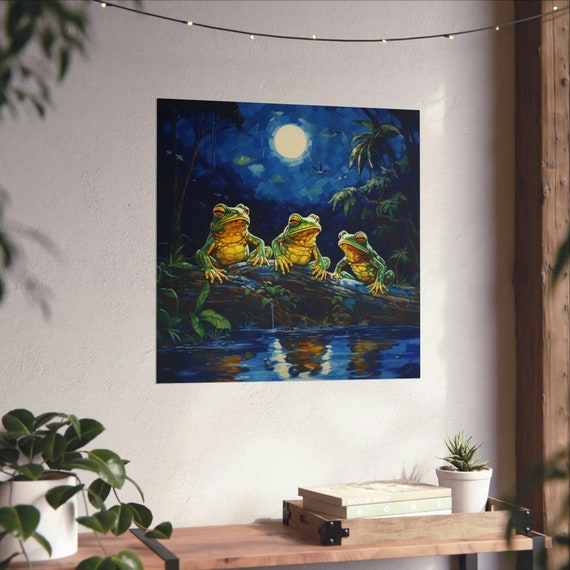 Post Impressionism Frogs On A Log Under The Moon