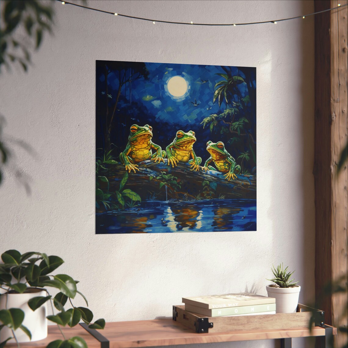 Post Impressionism Frogs On A Log Under The Moon