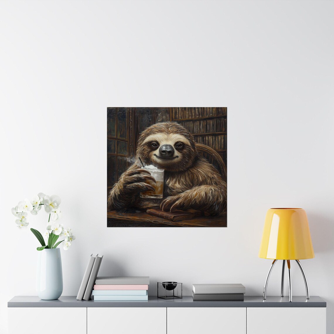 Boss Sloth Drinking White Russian, Funny Poster - Image 2