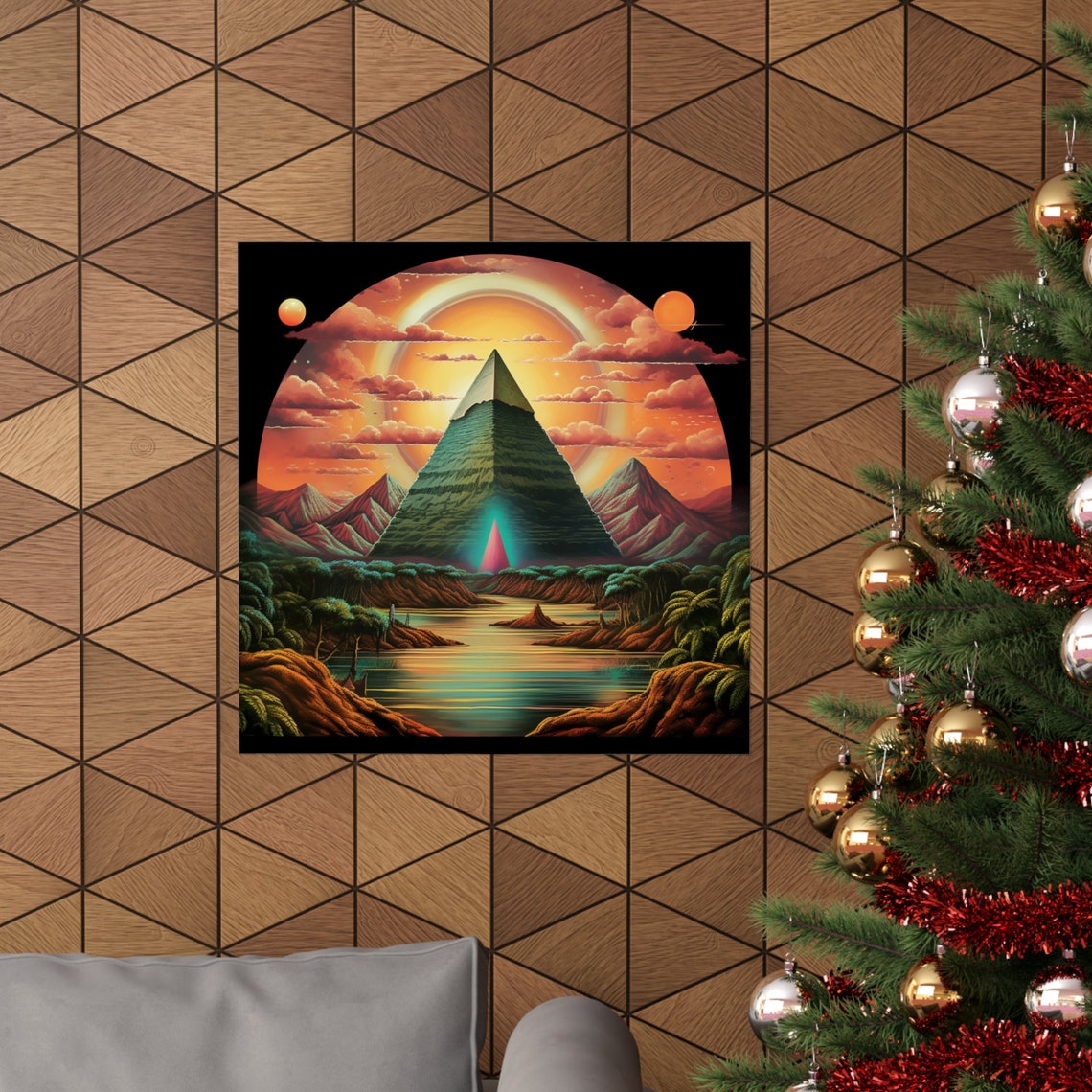 Pyramid In Tropical Desert, Trippy Desert Art - Image 4
