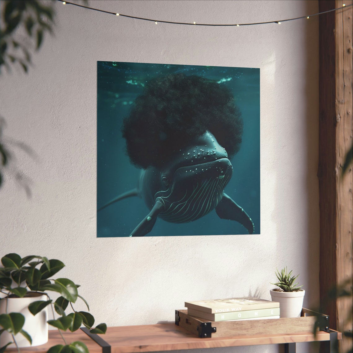 Afro Whale Poster, Abstract Ocean Life Decor