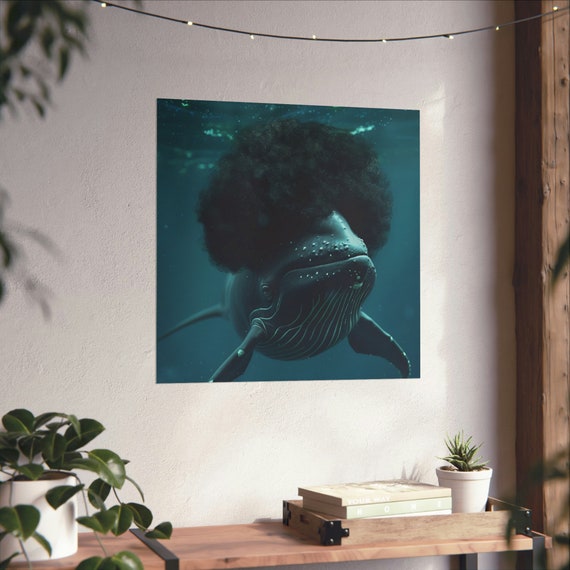Afro Whale Poster, Abstract Ocean Life Decor