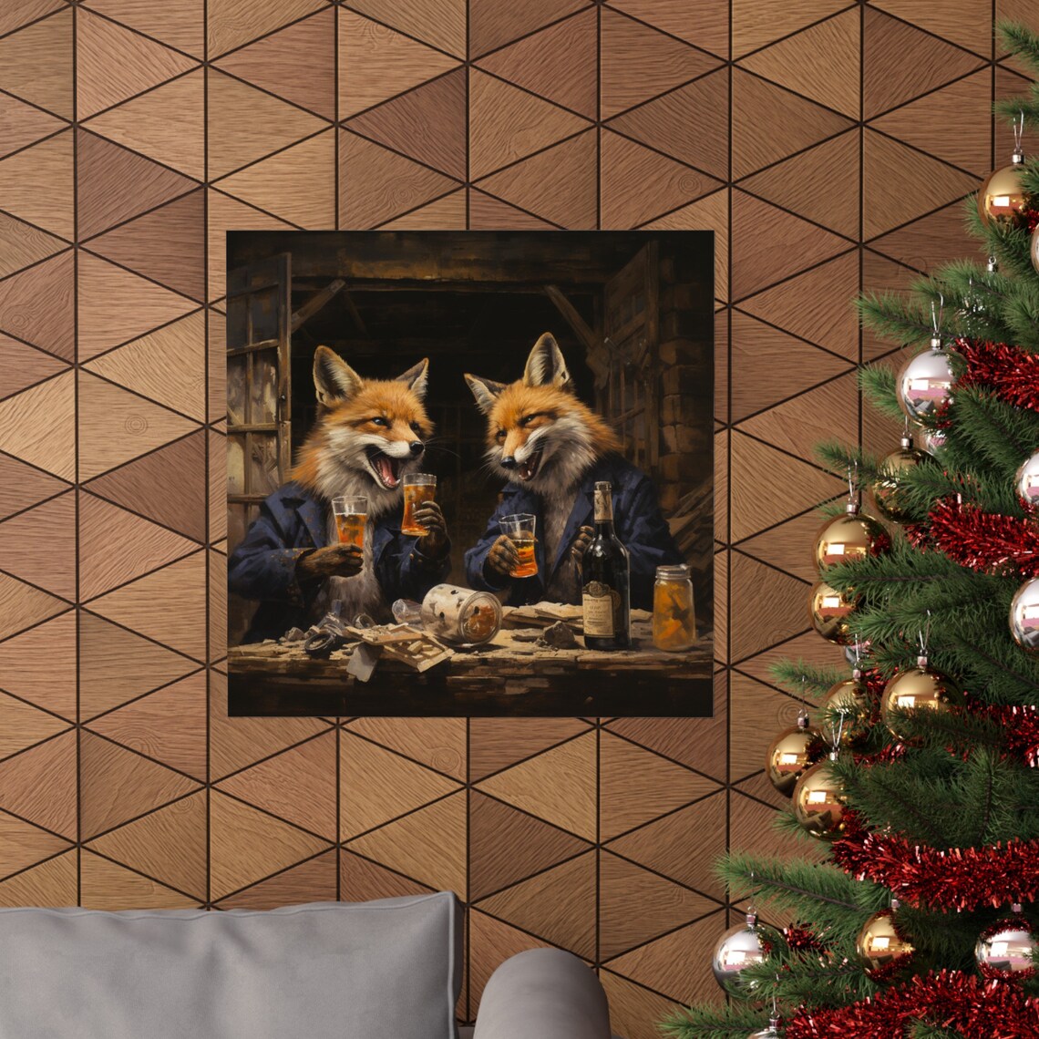 Foxes Night Out, Animal Humor Poster - Image 4