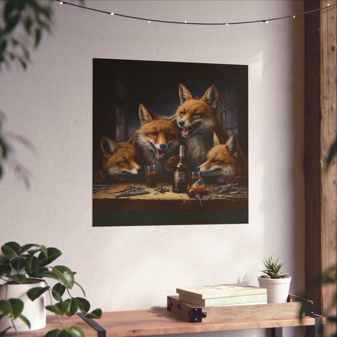 Foxes Drinking Animal Humor Poster, Man Cave Decor