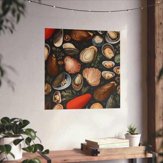 Shell Fish Poster, Mussel And Clam Pattern