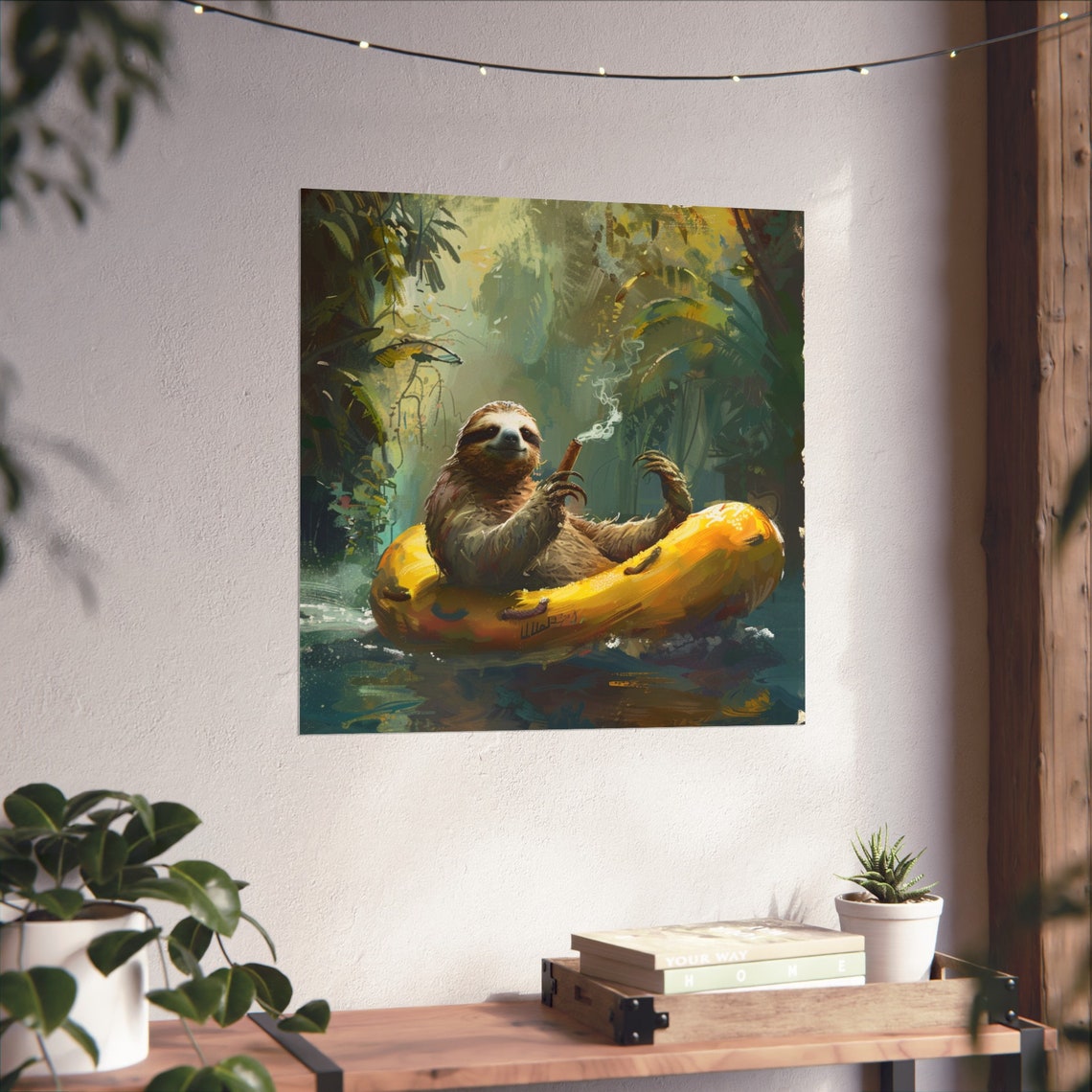 Sloth Riding a Raft Smoking a Blunt, Humor Art