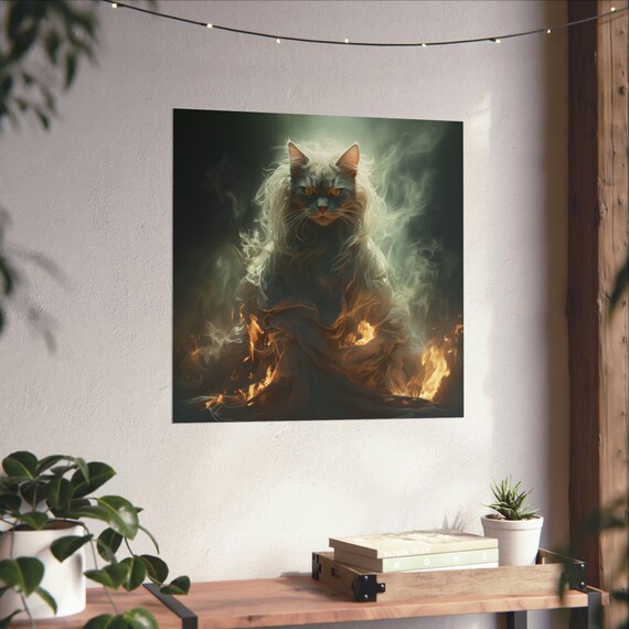 White Ghost Cat, Spooky Halloween Decor Poster