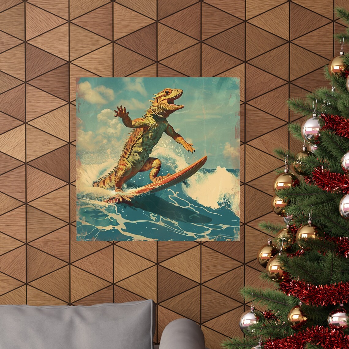 Vintage Bearded Dragon Surfing A Wave Poster - Image 4