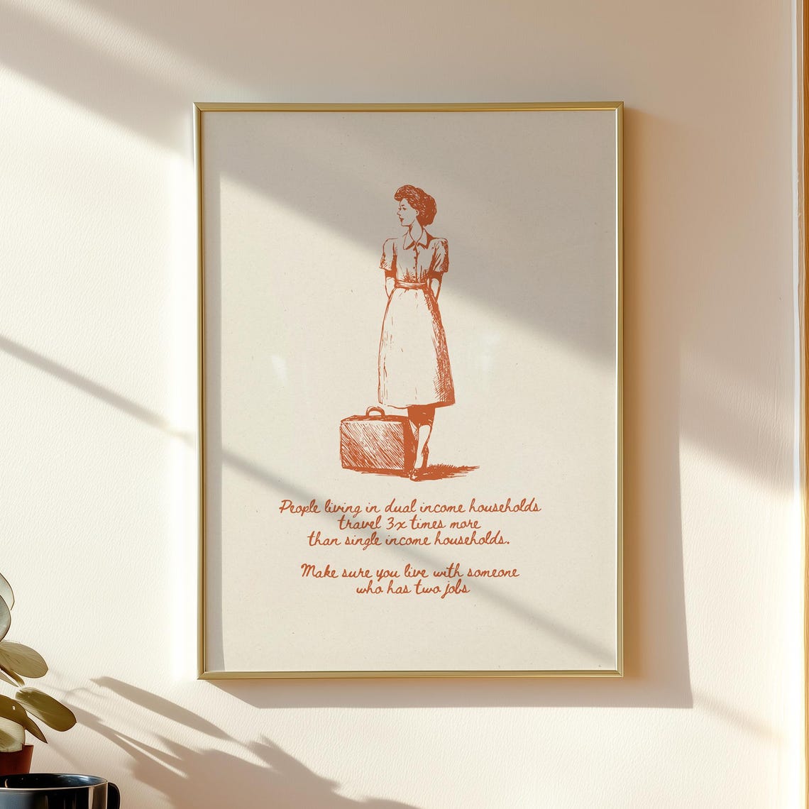 Funny Dual Income Travel Quote Retro Red Ink Sketch Art Poster