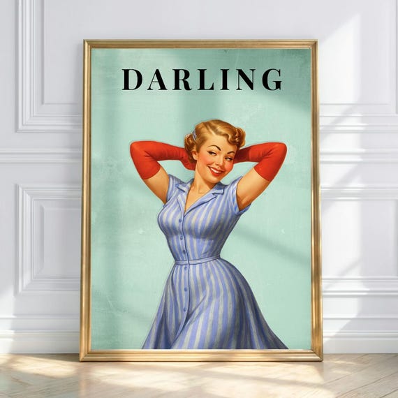 Darling Vintage Pinup Poster Retro 1950s Playful Girl Art Print