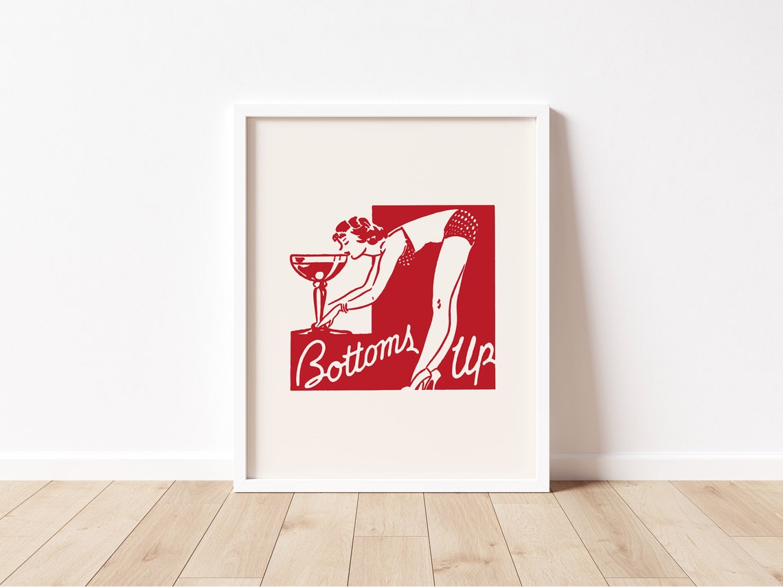 Bottoms Up Vintage Red Retro Cocktail Woman Bar Style Poster - Image 2