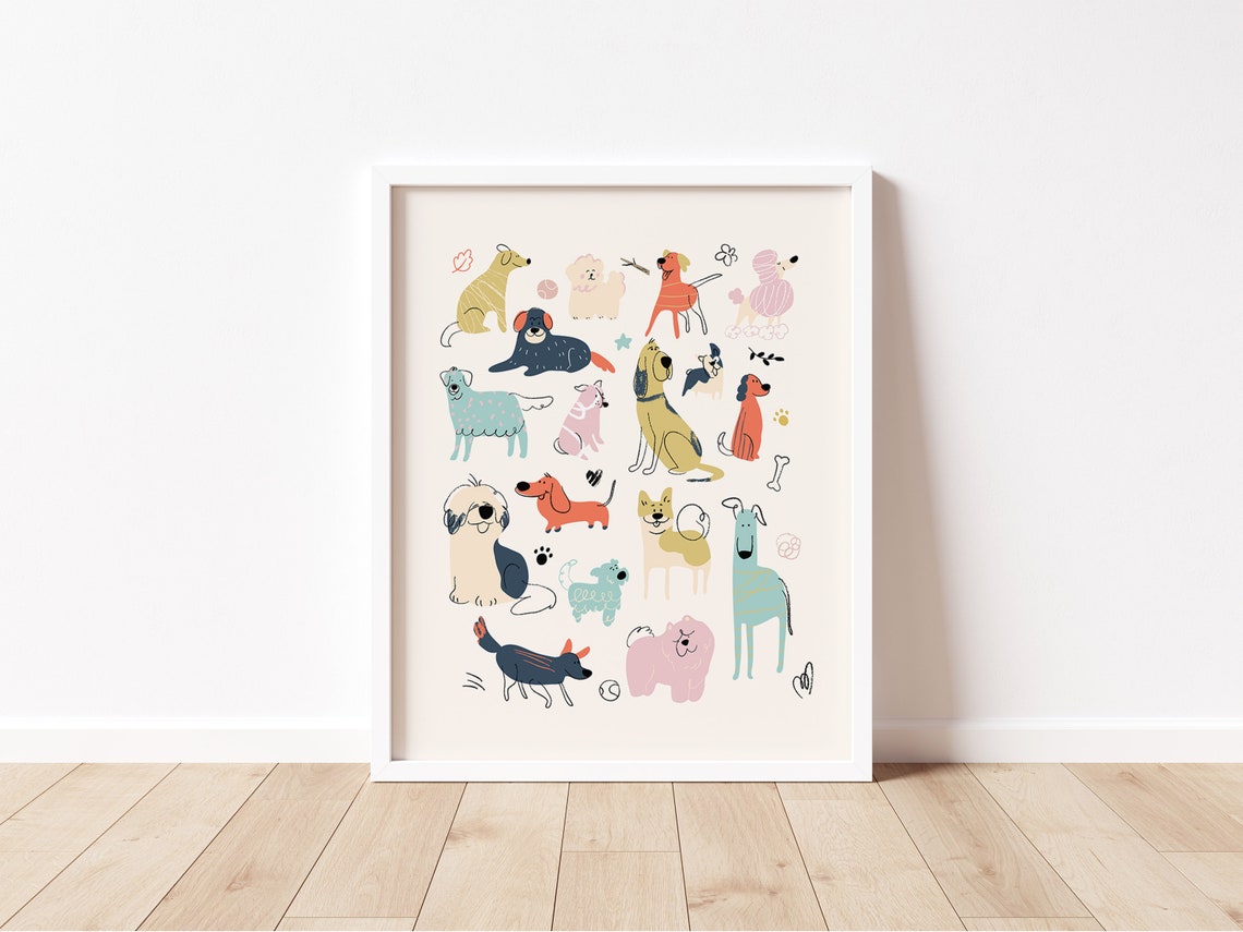 Dog Illustration Print Drawn Pet Portrait Dog Portrait Wall Art Dog Lover Gift Dog Breeds Print Cute Kids Room Dog Art - Image 2