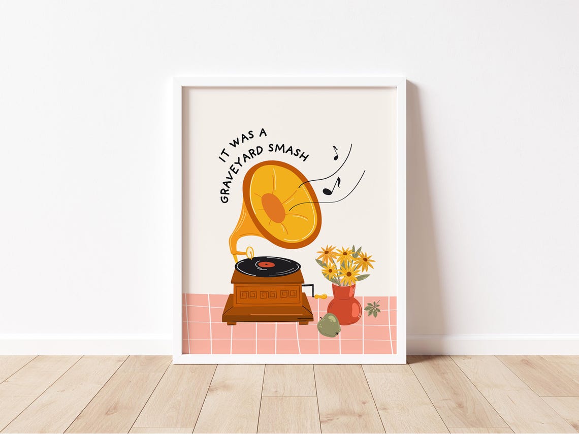 Graveyard Smash Vintage Gramophone Retro Halloween Music Wall Art - Image 2