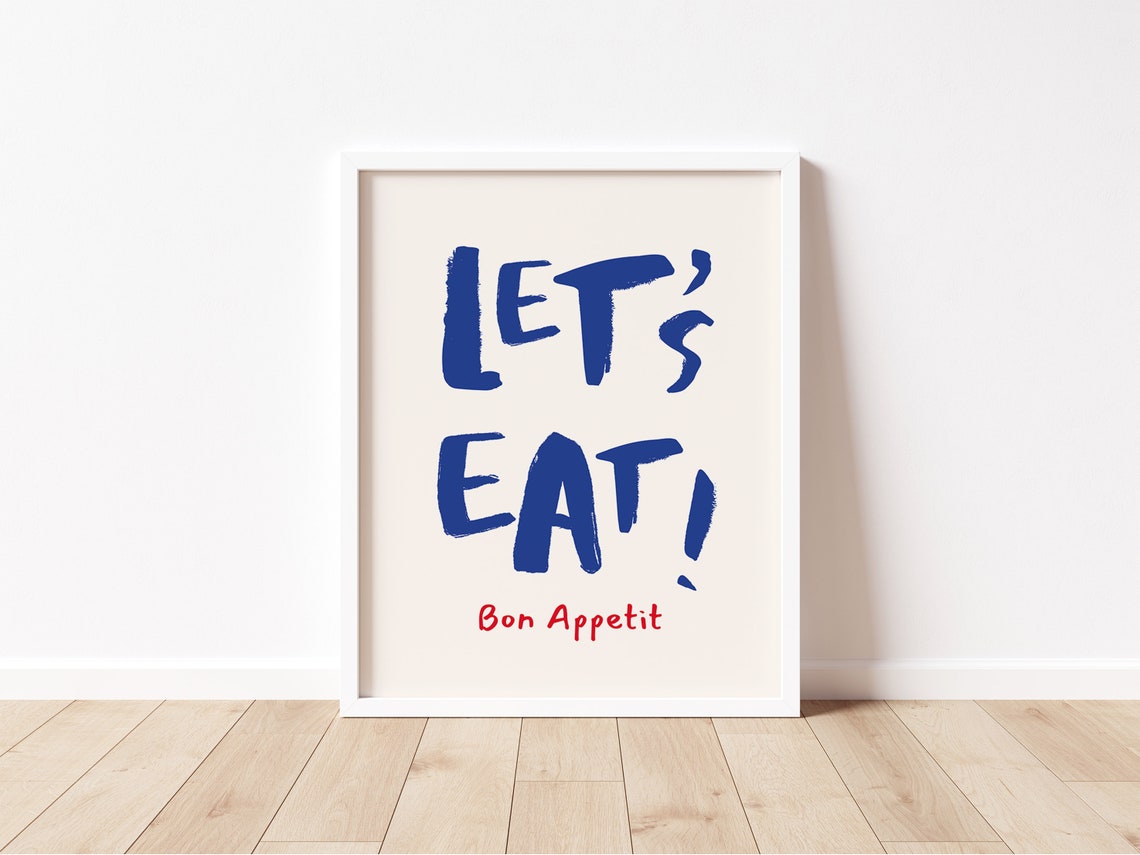 Let's Eat Bon Appetit Blue Brush Lettering Kitchen Decor Print - Image 2