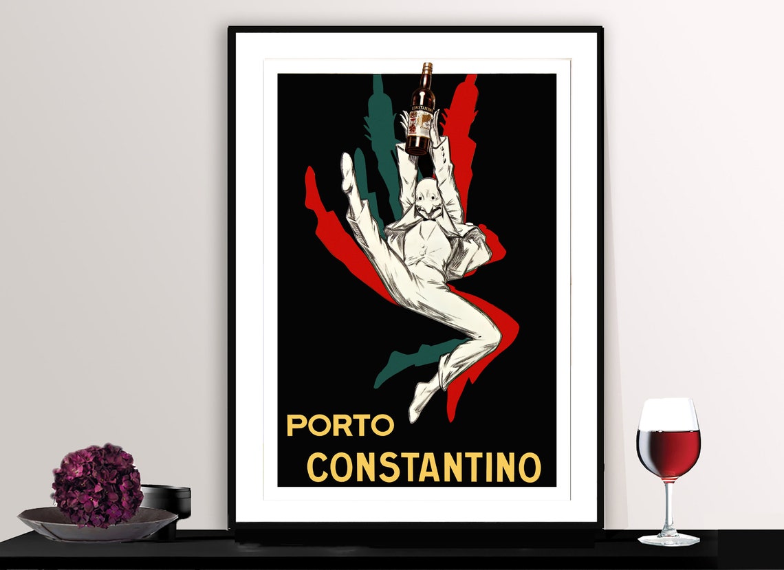 Porto Constantino Dancing Man Vintage Port Wine Art Deco Poster