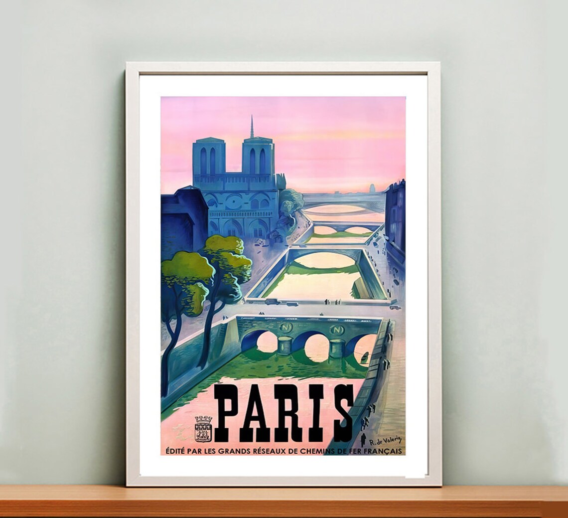 Paris Notre Dame Vintage French Railway Travel Poster Seine Art - Image 2