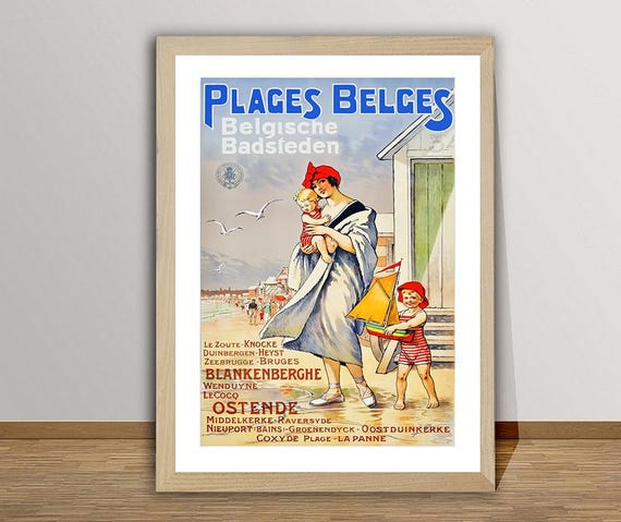 Plages Belges Belgische Badsteden Vintage Travel Poster Retro Plages Belles Poster Gift Idea Wall Decor