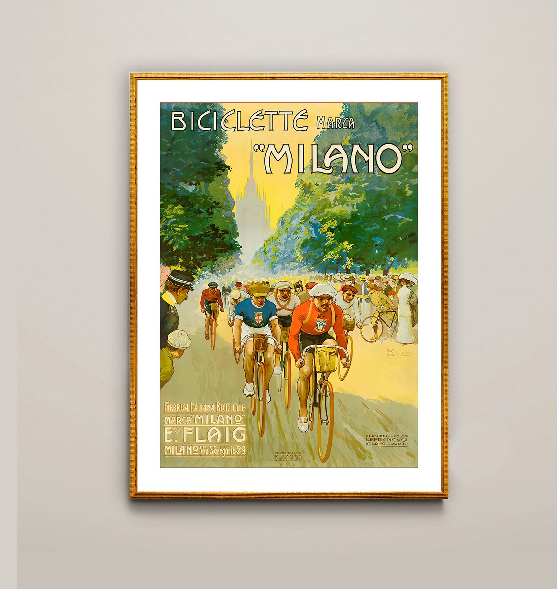 Biciclette Milano Brand Racing Cyclists Milan Avenue Vintage Poster - Image 2
