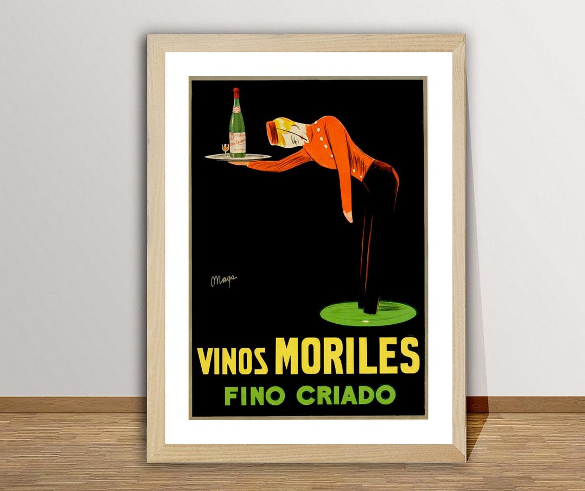 Vinos Moriles Fino Criado Bowing Waiter Wine Tray Vintage Poster - Image 2