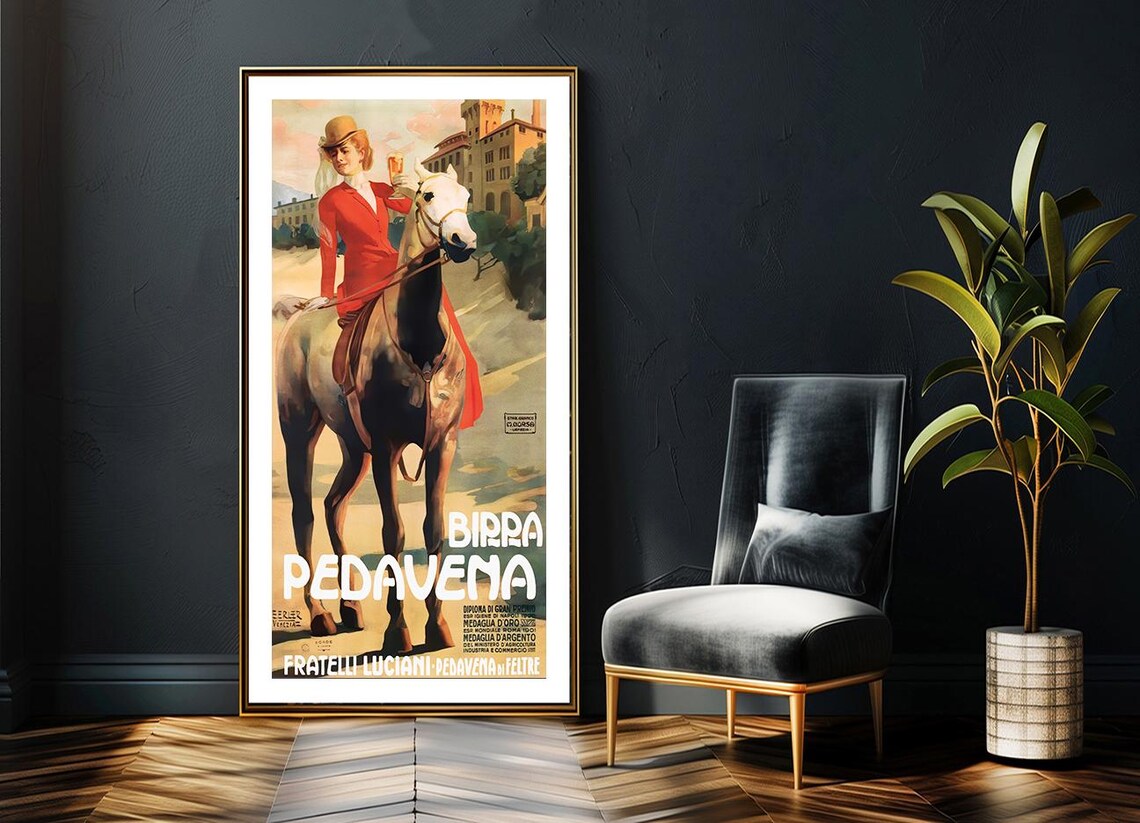 Birra Pedavena Fratelli Luciani Horse Vintage Italian Beer Poster - Image 2