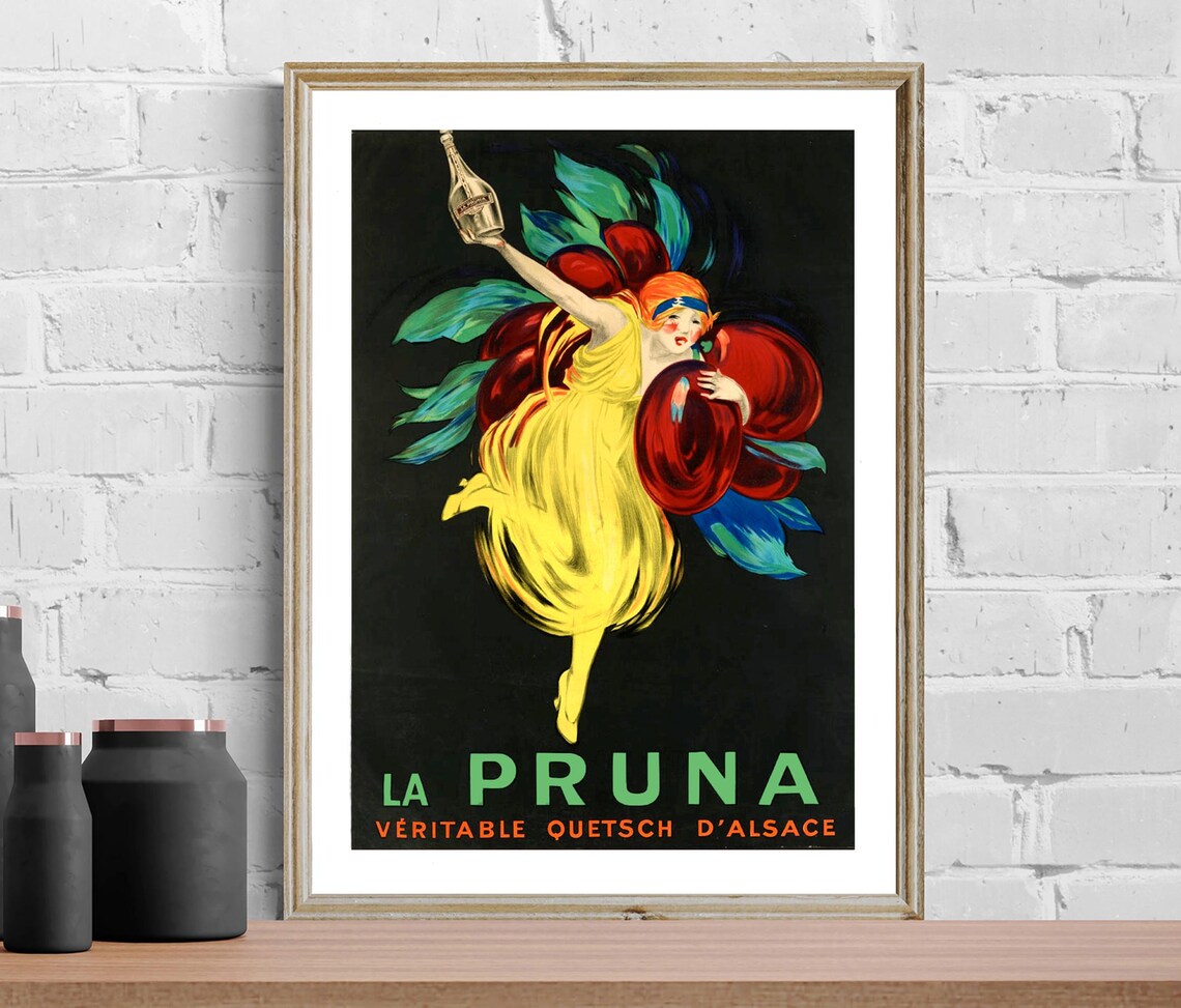 La Pruna Quetsch Alsace Dancing Woman with Bottle Vintage Poster - Image 2