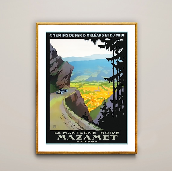 Mazamet La Montagne Noir Tarn Vintage Travel Poster