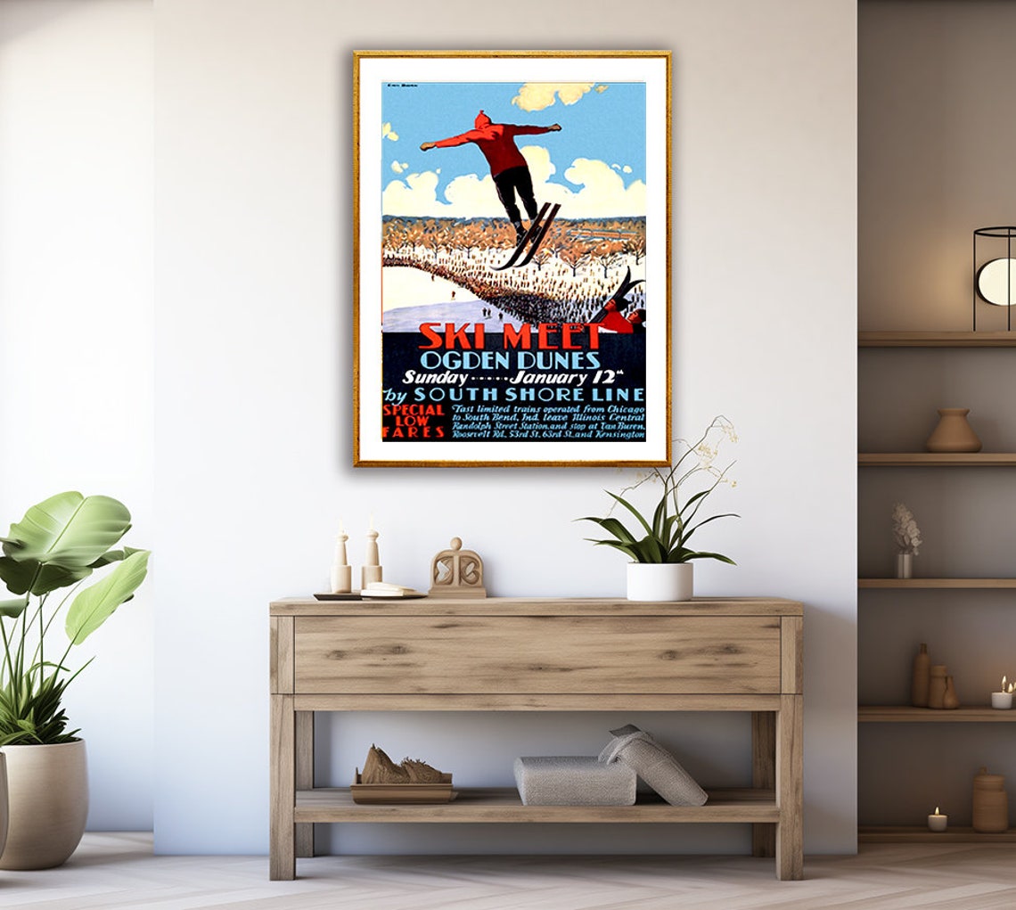 Ski Meet Ogden Dunes South Shore Line Vintage Ski Jump Poster - Image 2