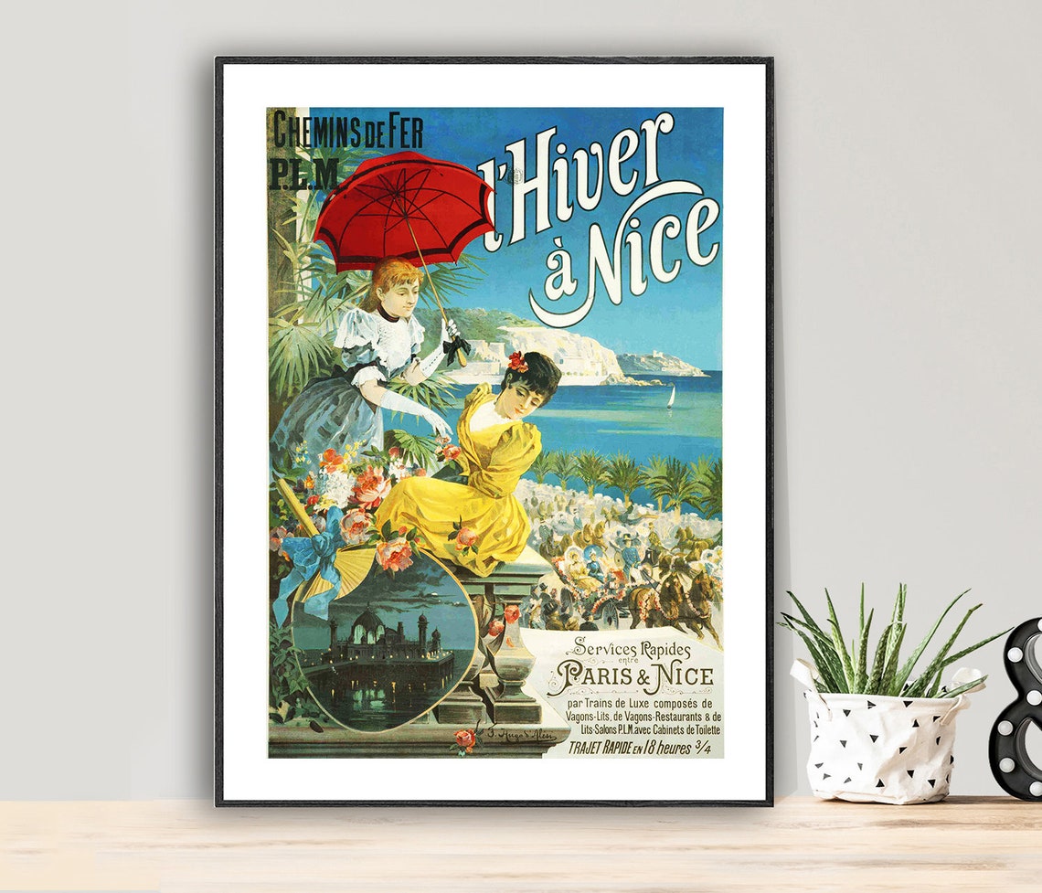 PLM Winter in Nice French Riviera Belle Epoque Travel Poster