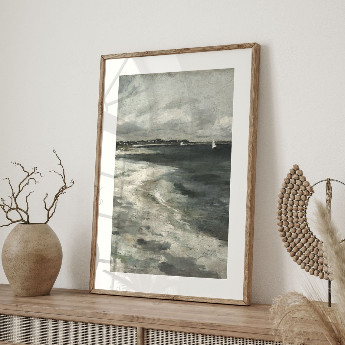 Vintage Seaside Painting Coastal Farmhouse Decor Lake House Wall Art Antique Oil Cow Painting Bathroom Art C16 1419 - Image 4